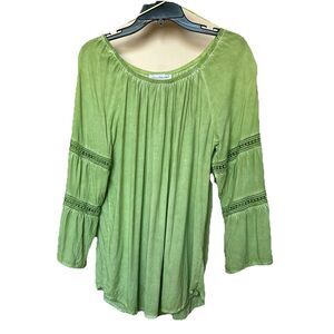 Keren Hart Top Women’s Lg Pullover Long Bell Sleeve Green Boho Fairy